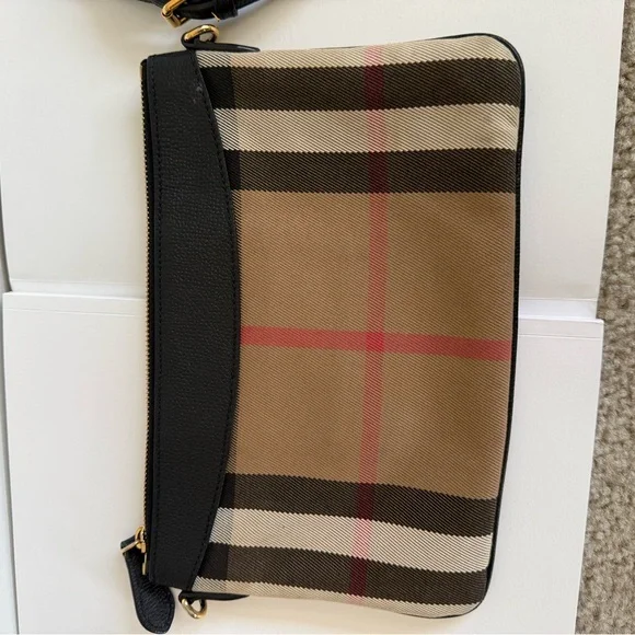 Burberry Checkered Crossbody Bag in Tan and Black - Picture 2 of 5